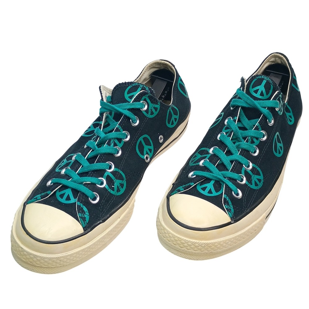 Converse Chuck‎ 70 Low Top Men Size 11 Black Teal Peace Sign Canvas Sneaker